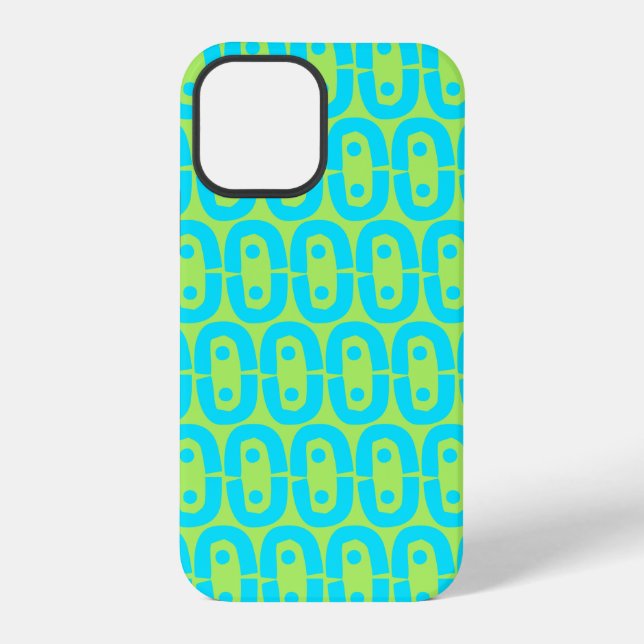 Turquoise and Lime Green Geometric Pattern iPhone Case (Back)
