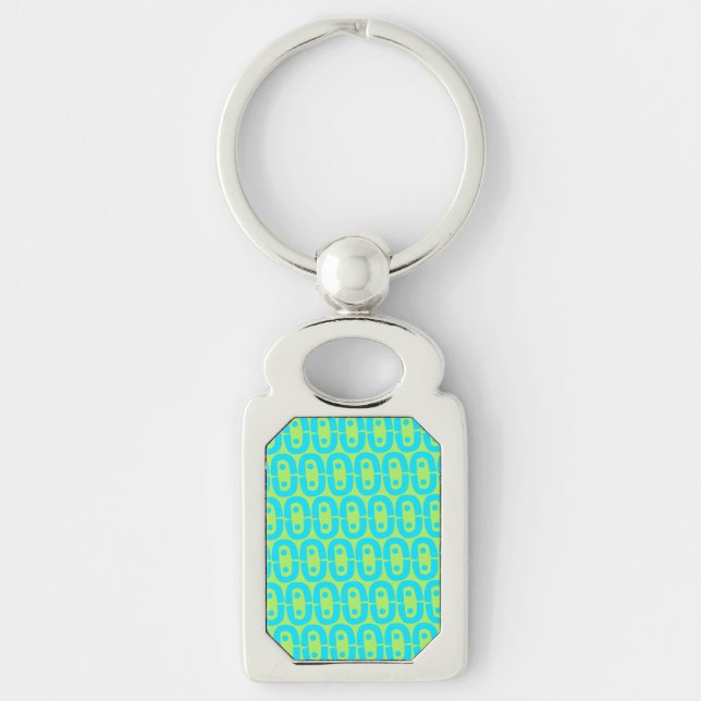 Turquoise and Lime Green Geometric Pattern Keychain (Front)