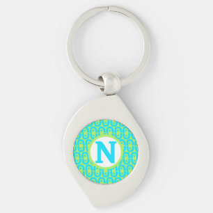 Turquoise and Lime Green Geometric Pattern Keychain