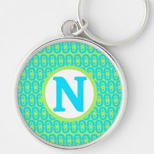 Turquoise and Lime Green Geometric Pattern Keychain