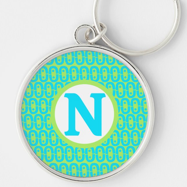 Turquoise and Lime Green Geometric Pattern Keychain (Front)