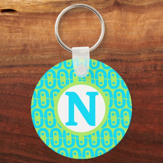 Turquoise and Lime Green Geometric Pattern Keychain (Back)
