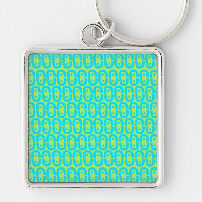 Turquoise and Lime Green Geometric Pattern Keychain (Front)