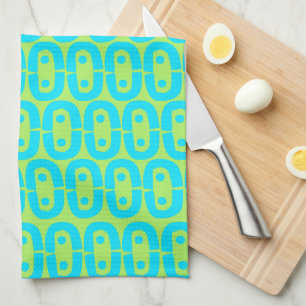 Turquoise and Lime Green Geometric Pattern Kitchen Towel