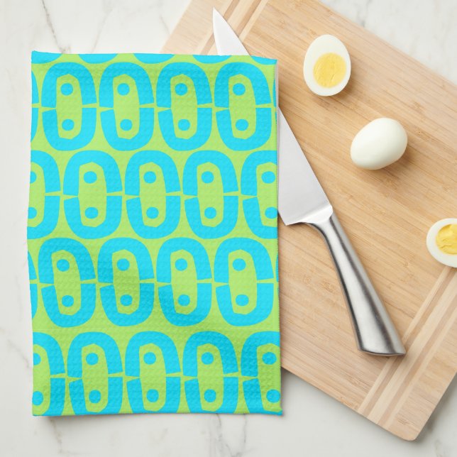 Turquoise and Lime Green Geometric Pattern Kitchen Towel (Quarter Fold)
