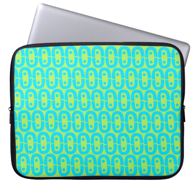 Turquoise and Lime Green Geometric Pattern Laptop Sleeve (Front)