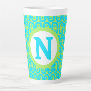 Turquoise and Lime Green Geometric Pattern Latte Mug