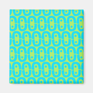 Turquoise and Lime Green Geometric Pattern Magnet