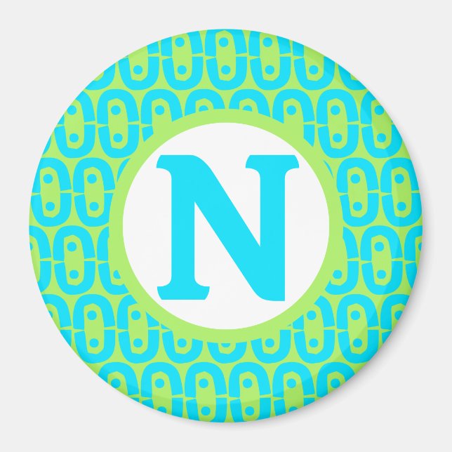 Turquoise and Lime Green Geometric Pattern Magnet (Front)