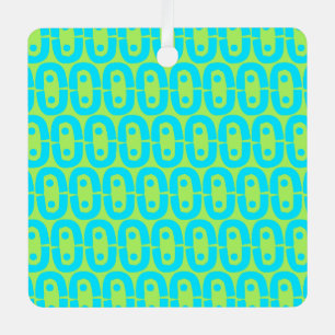 Turquoise and Lime Green Geometric Pattern Metal Ornament