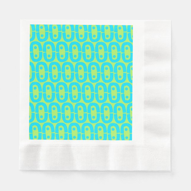 Turquoise and Lime Green Geometric Pattern Napkin (Front)