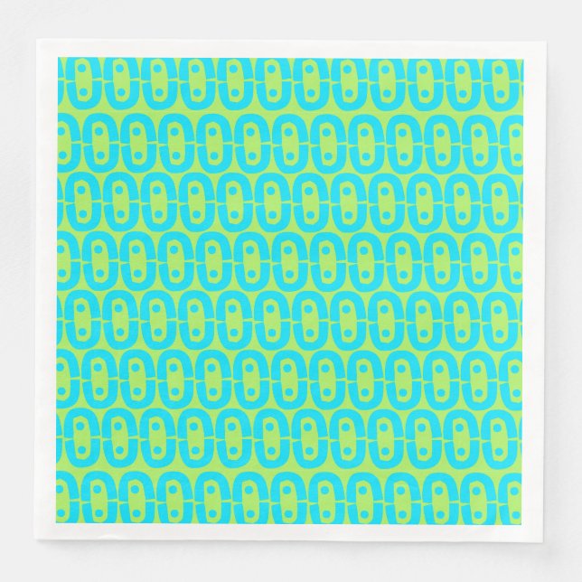 Turquoise and Lime Green Geometric Pattern Napkin (Front)