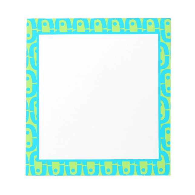 Turquoise and Lime Green Geometric Pattern Notepad (Front)