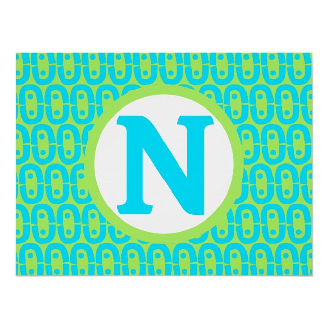 Turquoise and Lime Green Geometric Pattern Poster (Front)