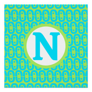 Turquoise and Lime Green Geometric Pattern Poster