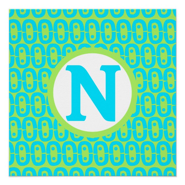Turquoise and Lime Green Geometric Pattern Poster (Front)