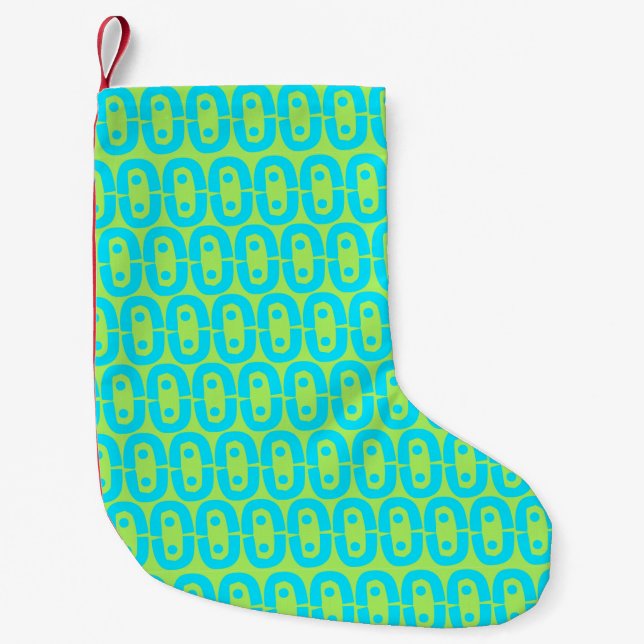 Turquoise and Lime Green Geometric Pattern Small Christmas Stocking (Front)