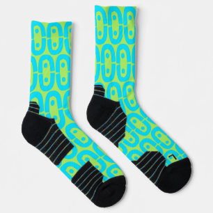 Turquoise and Lime Green Geometric Pattern Socks