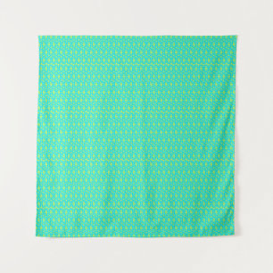 Turquoise and Lime Green Geometric Pattern Tapestry