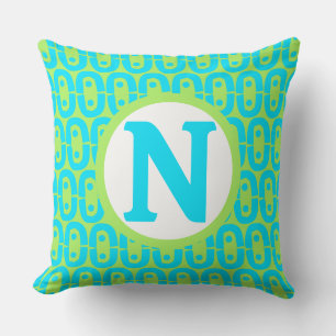 Turquoise and Lime Green Geometric Pattern Throw Pillow