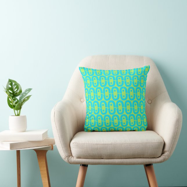 Turquoise and Lime Green Geometric Pattern Throw Pillow (Chair)