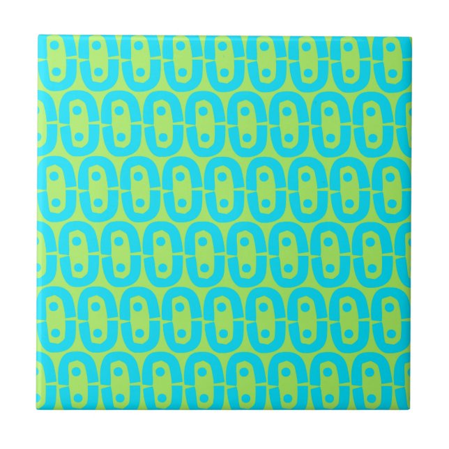 Turquoise and Lime Green Geometric Pattern Tile (Front)