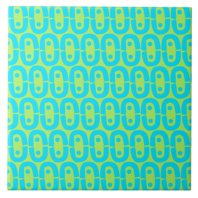 Turquoise and Lime Green Geometric Pattern Tile (Front)