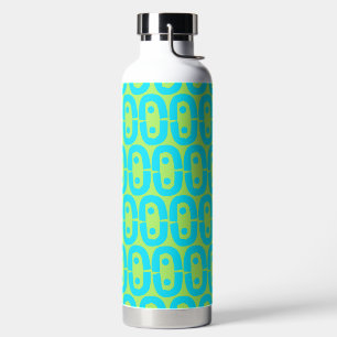 Turquoise and Lime Green Geometric Pattern Water Bottle