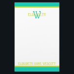 Turquoise and Lime Green Monogram Stationery<br><div class="desc">This cute monogram stationery features a frame of turquoise and bright lime green with a matching turquoise and green monogram that you can personalize with your choice of name and initial.</div>