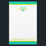 Turquoise and Lime Green Monogram Stationery<br><div class="desc">This cute monogram stationery features a frame of turquoise and bright lime green with a matching turquoise and green monogram that you can personalize with your choice of name and initial.</div>