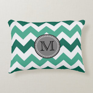 Turquoise and Mint Chevron Zigzag Monogram Accent Pillow