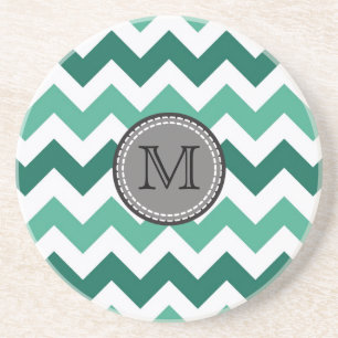 Turquoise and Mint Chevron Zigzag Monogram Coaster