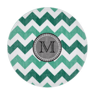 Turquoise and Mint Chevron Zigzag Monogram Cutting Board