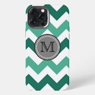 Turquoise and Mint Chevron Zigzag Monogram iPhone 13 Pro Max Case