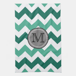 Turquoise and Mint Chevron Zigzag Monogram Kitchen Towel