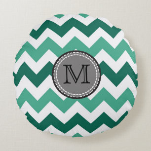Turquoise and Mint Chevron Zigzag Monogram Round Pillow