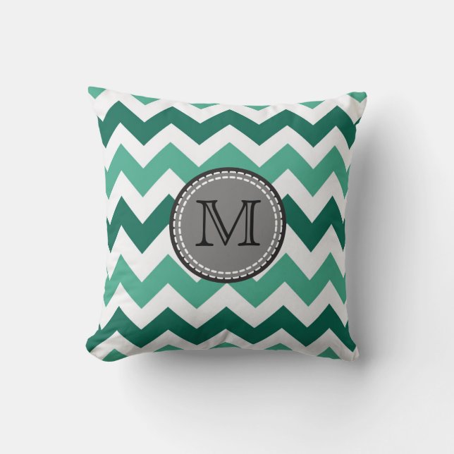 Turquoise and Mint Chevron Zigzag Pattern Throw Pillow (Front)