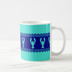 Turquoise and Navy Blue Coastal Pattern Lobster Coffee Mug