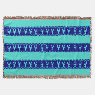 Turquoise and Navy Blue Coastal Pattern Lobster Throw Blanket