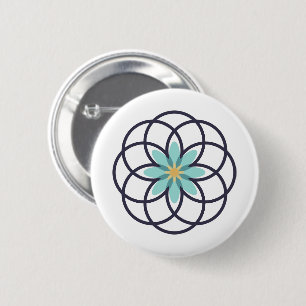 Turquoise and Navy Blue Flower Design 2 Inch Round Button