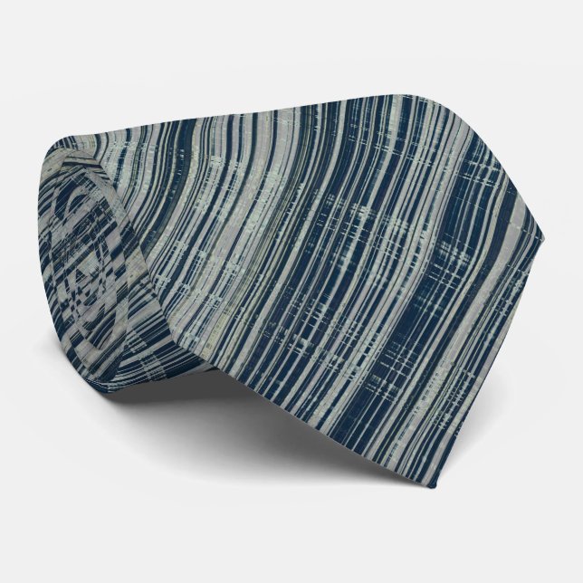 Turquoise and Navy Striped Pattern  Tie (Rolled)