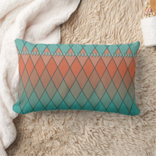 Turquoise and orange diamond pattern lumbar pillow