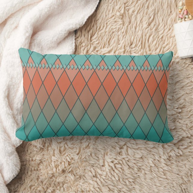 Turquoise and orange diamond pattern lumbar pillow (Blanket)