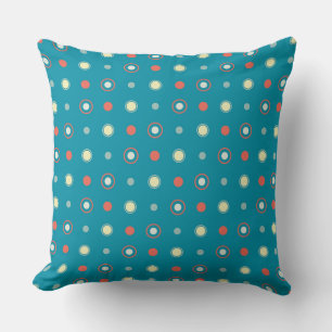 Turquoise and orange Dots  Throw Pillow