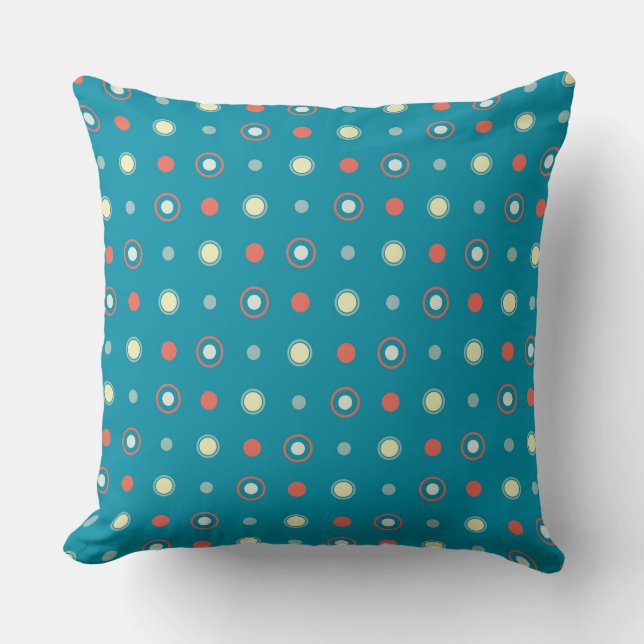 Turquoise and orange Dots  Throw Pillow (Front)