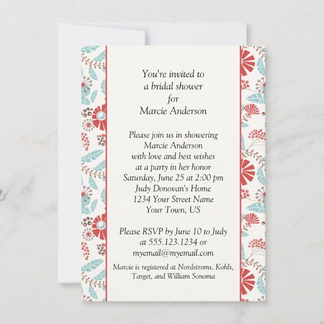 Turquoise and Orange Floral Bridal Shower Invite (Front)