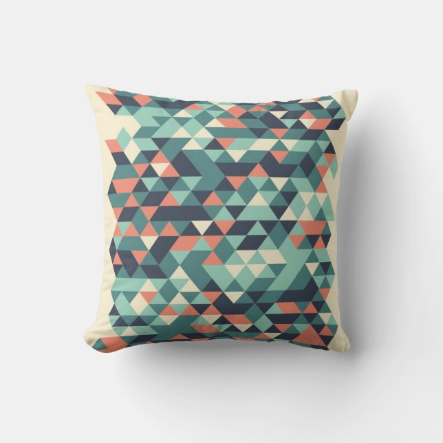 Turquoise and Orange Geometric Triangle Pattern Throw Pillow (Front)