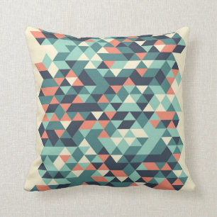 Turquoise and Orange Geometric Triangle Pattern Throw Pillow