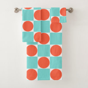 Turquoise and Orange Modern Geometric Tile Pattern Bath Towel Set