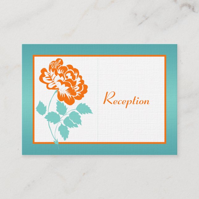 Turquoise and Orange Peony on Linen Enclosure Card (Front)